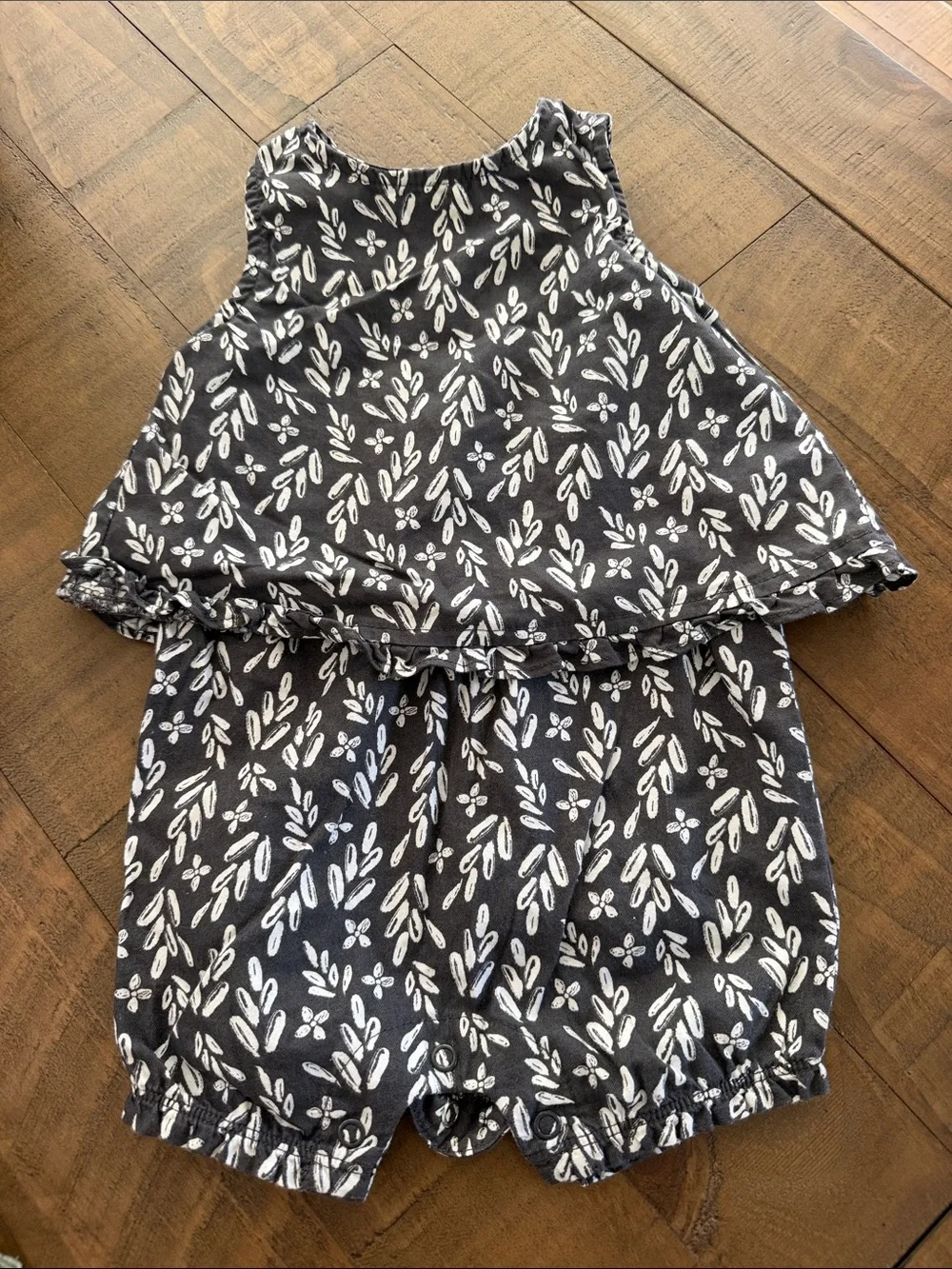 Carter's Black Tank Romper with White Leaf Motif